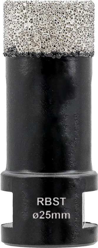 Zwarte RBST diamanttegelboor van 25mm met een grove, zilverkleurige diamantlaag aan de bovenzijde.