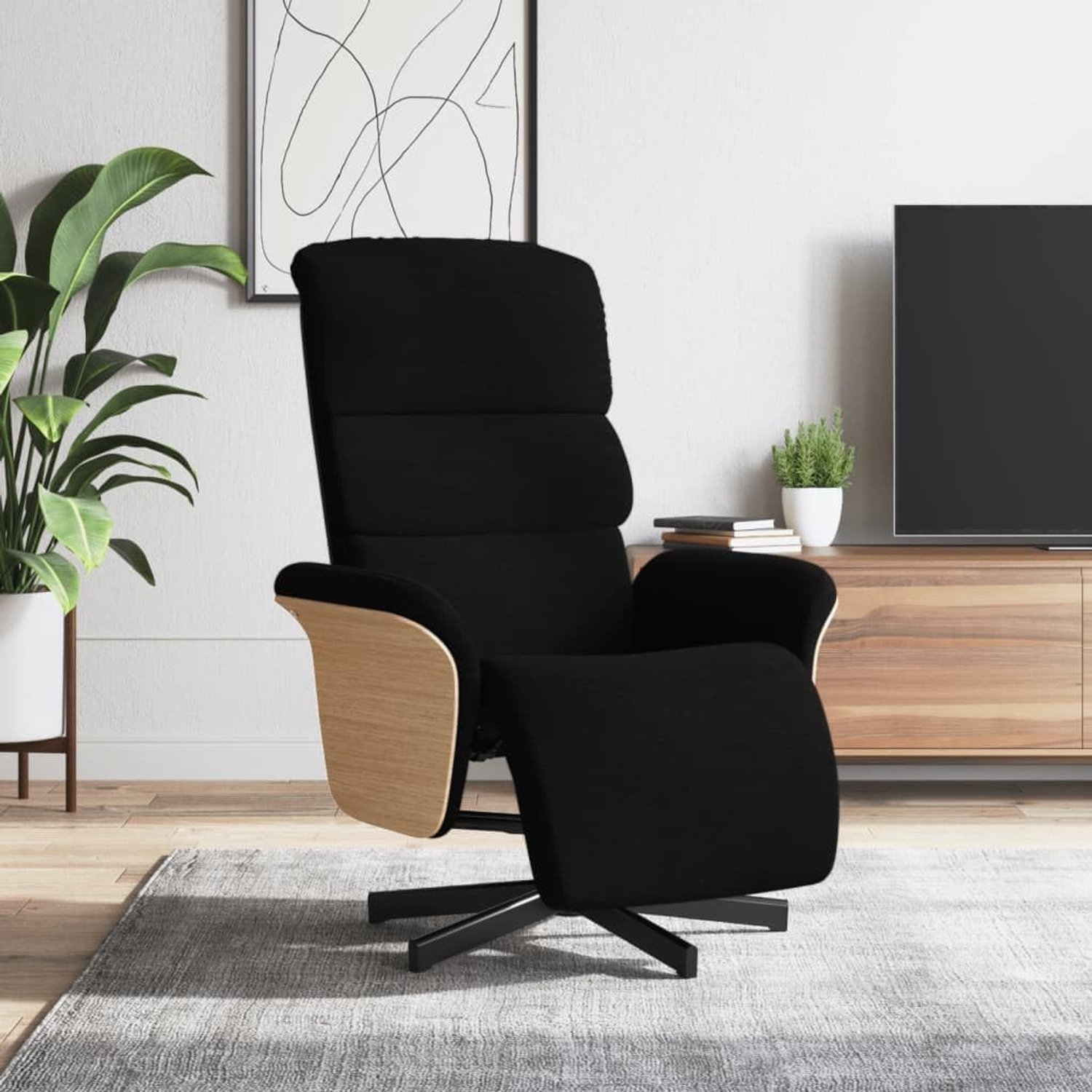 Luxe Verstelbare Relaxfauteuil met Voetensteun & 360° Draaifunctie - Ergonomische Stoffen Relaxstoel (104x83x104 cm) - Zwart
