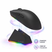 AJAZZ RGB Gaming Muis-Draadloze Gaming Muis met Magnetisch Oplaaddock- Wired/2.4G/BT5.2-PAW 3311 Sensor - 66g Lichtgewicht - Bedraad + 2.4G + BT - 12000 DPI - Zwart