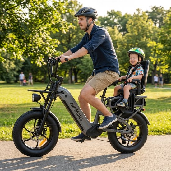 HillMiles Mile Link 1 Elektrische fiets 250W 25km/u - 48V 18Ah accu-hydraulische schijfremmen - Stadsfiets - Transportfiets - met kinderzitje, grijs — afbeelding 5