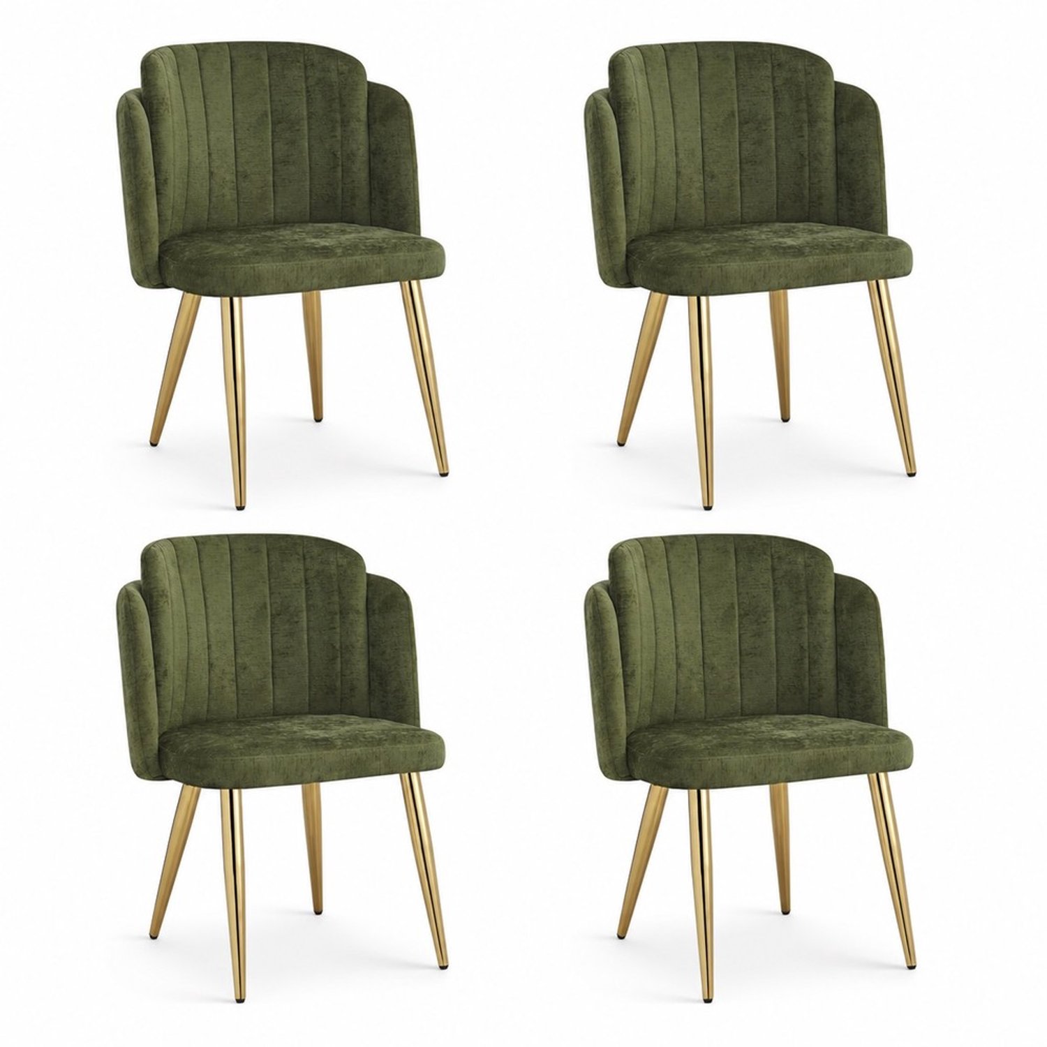 KOMHTOM 4 stuks moderne eetkamerstoelen, gestoffeerde stoelen met gebogen rugleuning en in hoogte verstelbare poten, goudkleurig frame, draagkracht tot 125 kg, voor eetkamer, keuken (groen)