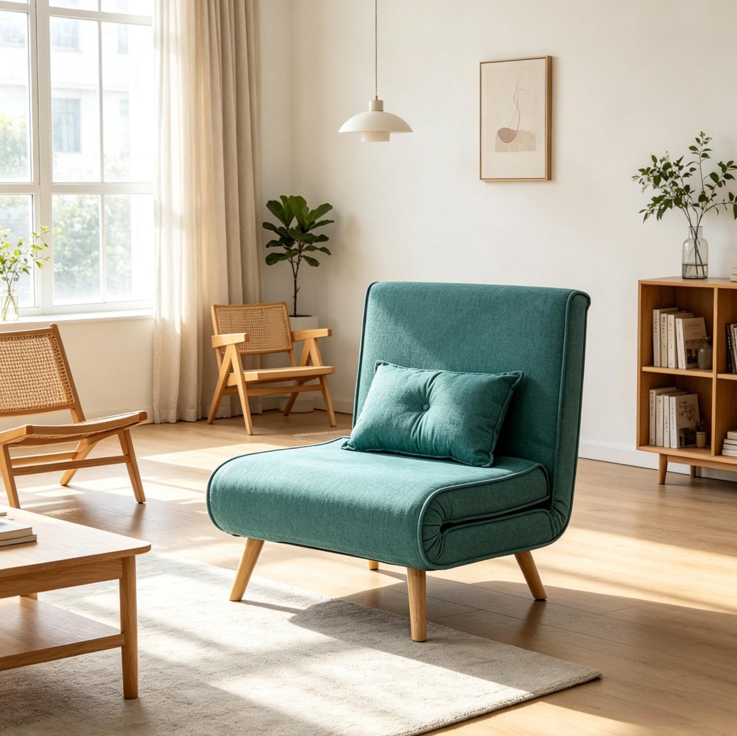 MIVRAY Fauteuil 80 x 75 cm - Eenpersoons Slaapfauteuil Met Vijfvoudig Verstelbare Rugleuning - Drie-in-een Voor Woonkamer - Stof - Groen - Zonder Matras