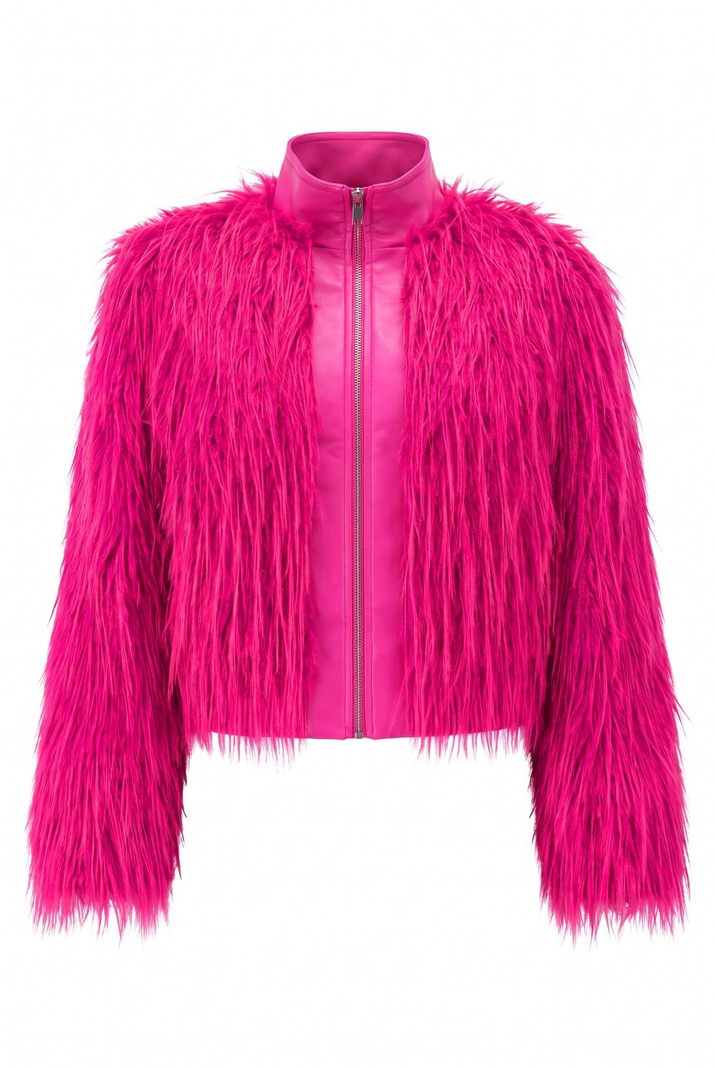Ulla Popken - Dames - Jas van imitatiebont classic fit details van kunstleer - Licht heide - Maat 42+