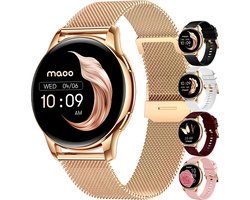 Maoo Ventura Smartwatch Dames - Belfunctie - 5 Bandjes - AMOLED - Stappenteller Horloge Dames - Hartslagmeter - Slaapmonitor - Android en iOS - Rosé Goud en Roze