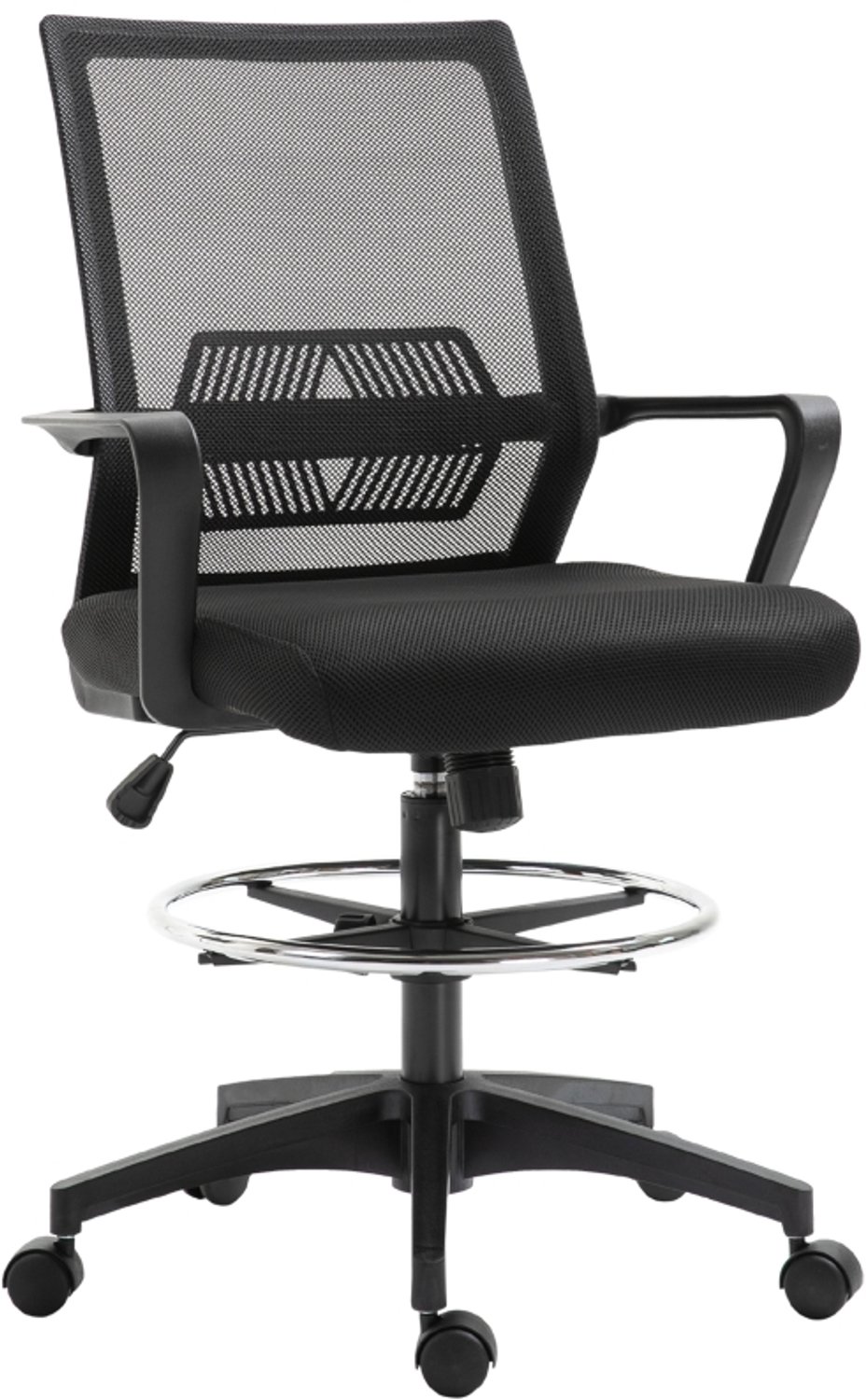 Clruro Bureaustoel - 64x59x104-124 cm - Ergonomisch - Voetenring - Mesh en Kunststof - Zwart