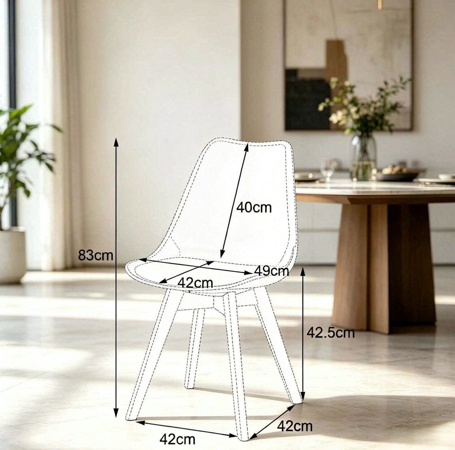 MODFU Set Van 4 Eetkamerstoelen - Transparant - Grijs - Kunstleer - Hout - 83 Cm