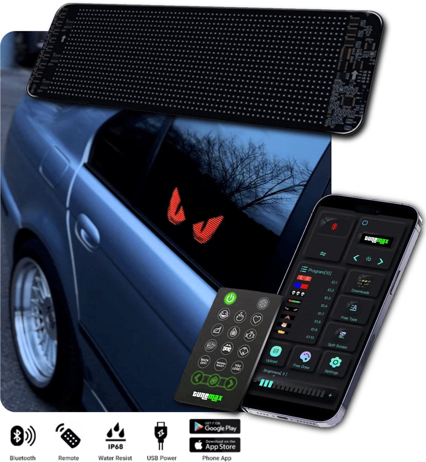 Flexibel LED-matrixpaneel 17 x 7 cm – RGB, Bluetooth-app, USB 5V, IP66