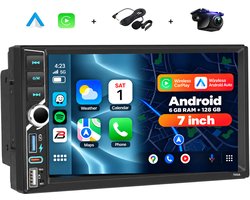Boscer 2DIN Android 15 Autoradio – 7 Inch HD IPS Touchscreen – 6+128GB – Draadloze Apple CarPlay & Android Auto – GPS, Bluetooth, WiFi, USB & USB-C – Inclusief Achteruitrijcamera & Microfoon