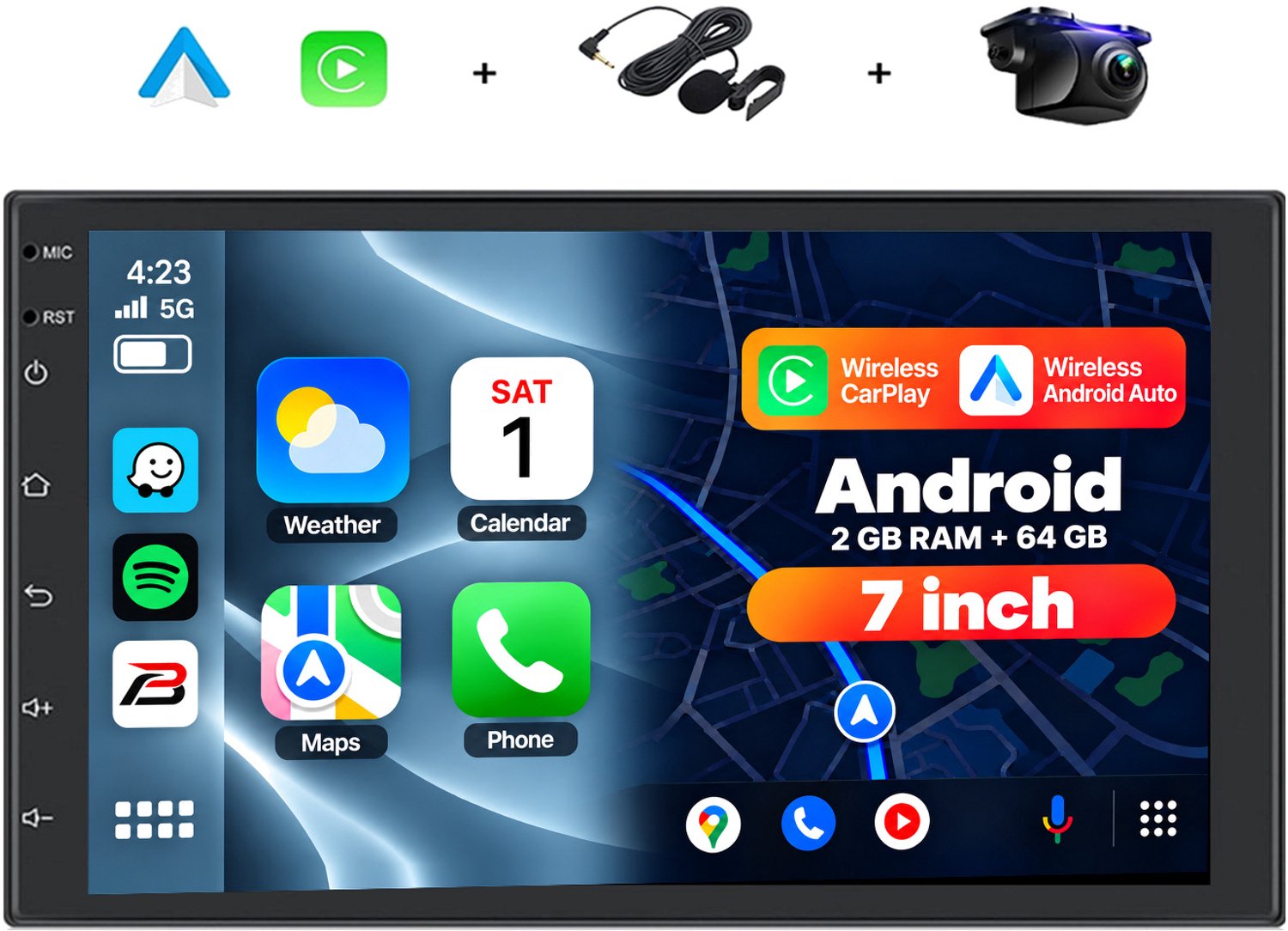 Bol.com Boscer Autoradio 2Din Universeel - Android 13 - Apple Carplay & Android Auto (Draadloos) - 2+64GB - 7 Inch HD Touchscree... aanbieding