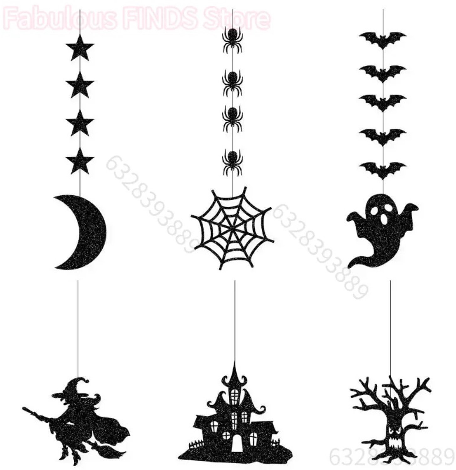 Cherrys Finds - 6 Stuks Halloween Decoratie - Halloween - Verjaardagsversiering - Tuindecoratie - Halloween Hangende Banner Guirlande - Griezelige Spin, Heks, Spook, Vleermuis Hanger Ornament - Happy Halloween Feestdecoraties Voor Thuis.