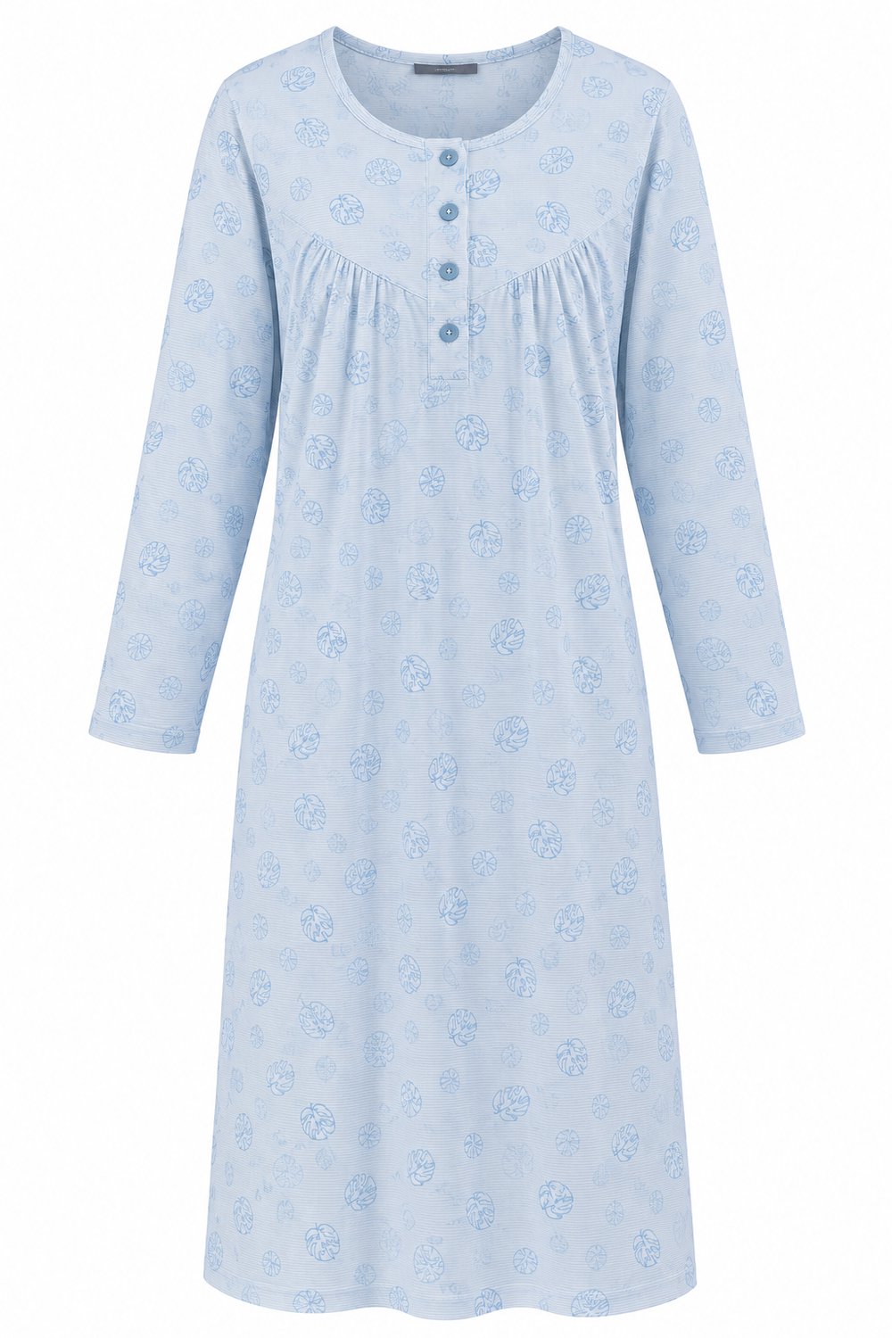 Cocodream - Klassiek nachthemd dames - Lange mouw - Blauw Alloverprint - Lang model - Maat S