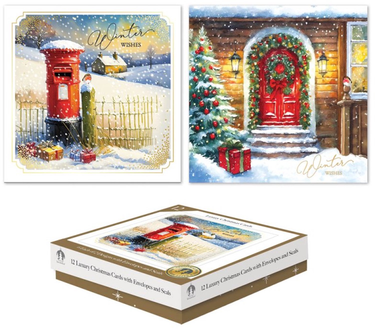 12 Luxe Kerstkaarten Vierkant Postbox, Door