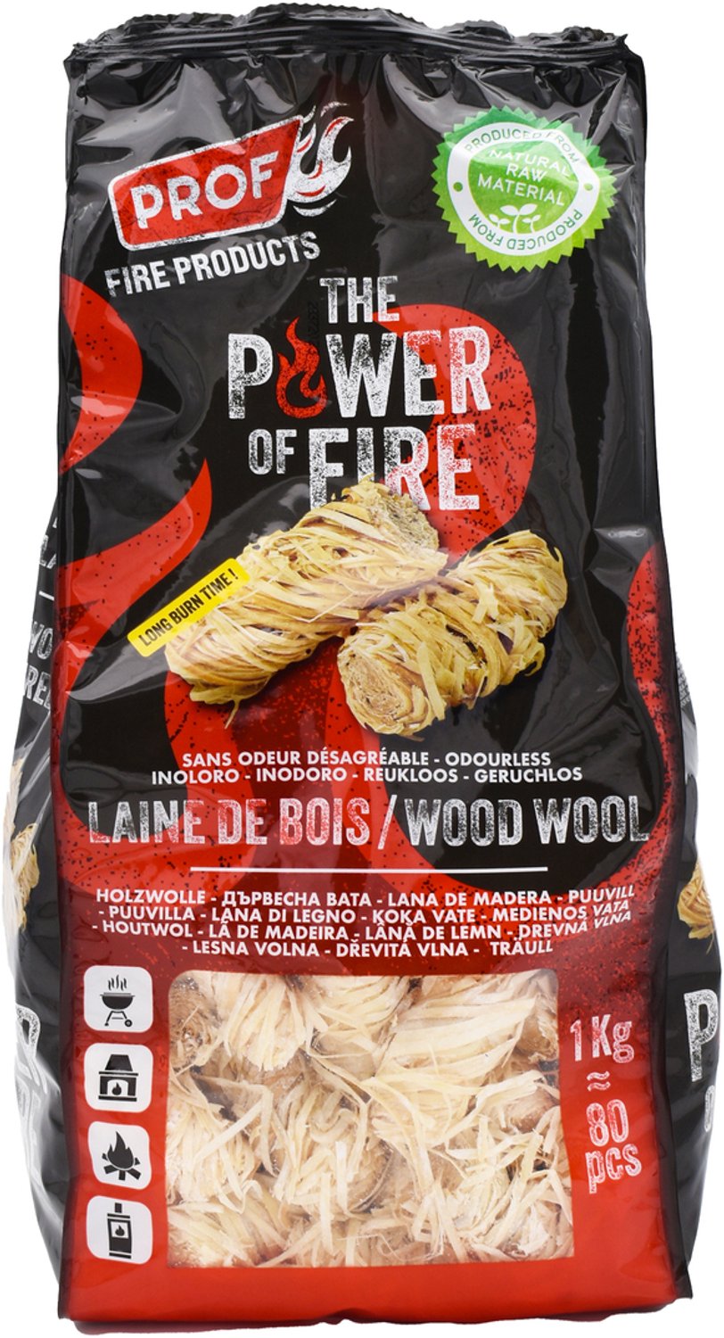Houtwol Vuuraanmakers 1kg (80 stuks) – Prof | Natuurlijke Aanmaakwol voor BBQ, Haard & Kachel