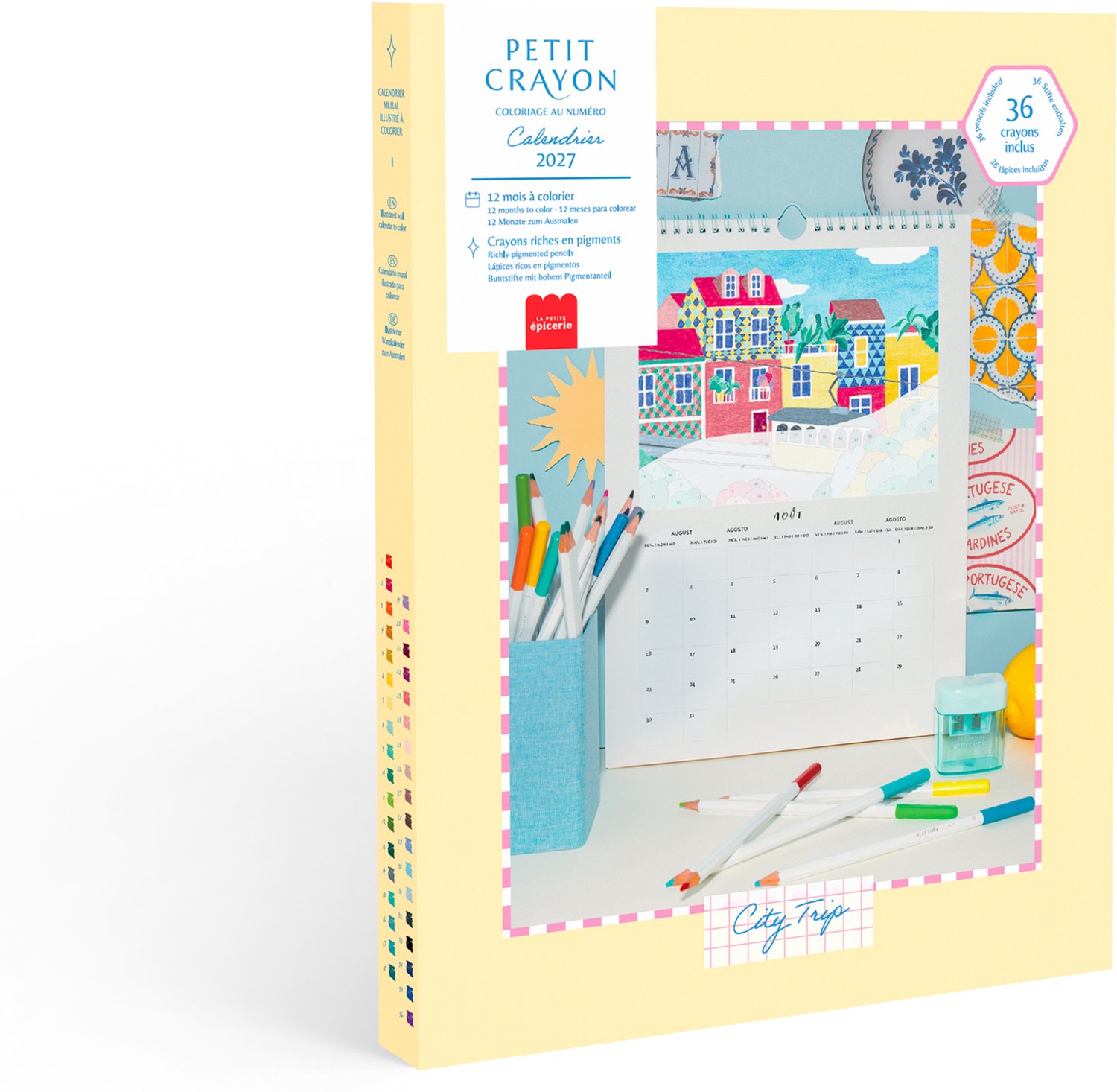 La Petite Épicerie Petit Crayon Schilderkalender 2027 – DIY Wandkalender met Kleuren op Nummer City Trip en 36 Kleurpotloden
