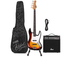 MAX Rebel JB Basgitaar - Compleet Incl. tas, standaard en versterker - Sunburst