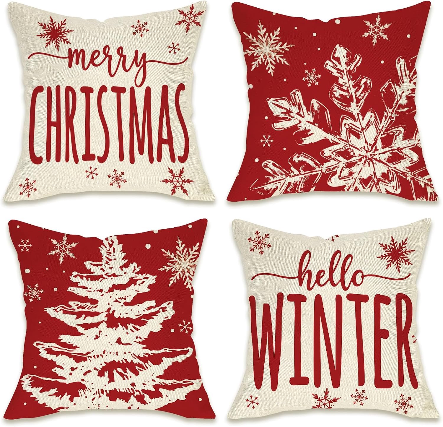 Set van 4 - Kerst kussensloop - Kussenhoes - Kerstkussenslopen - 45 x 45 cm - Kerst decoratie - Kussenhoesjes - Winter vakantie kerstdecoratie - Thuis bank kussen - Binnen decoraties - Voor decoratie Kerstmis, bank, slaapkamer - Polyester - Rood