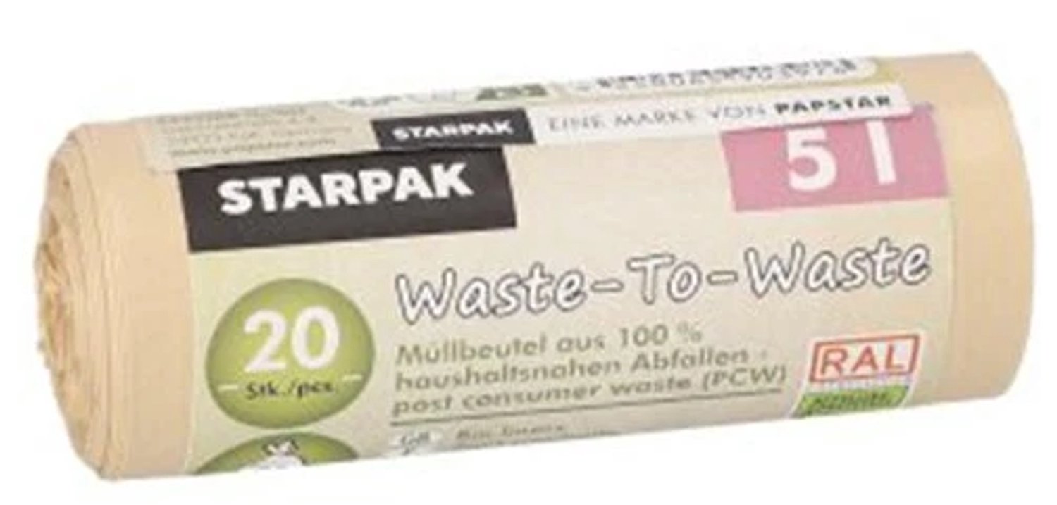 Starpak Vuilniszakken 5 Liter - 100% PCW Waste-To-Waste - Beige - Doos van 600 stuks (30x20 stuks)