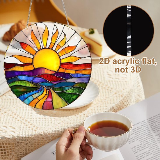 Kleurrijke Glas-in-lood Raamdecoratie van 20x20cm, Ideaal voor Thuis, Tuin en Venster, Perfect als Cadeau voor Tuinliefhebbers — afbeelding 3