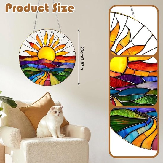 Kleurrijke Glas-in-lood Raamdecoratie van 20x20cm, Ideaal voor Thuis, Tuin en Venster, Perfect als Cadeau voor Tuinliefhebbers — afbeelding 5
