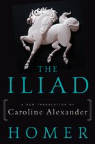 Couverture du livre L'Iliade d'Homère, traduit par Caroline Alexander, avec un cheval blanc en relief sur fond noir.