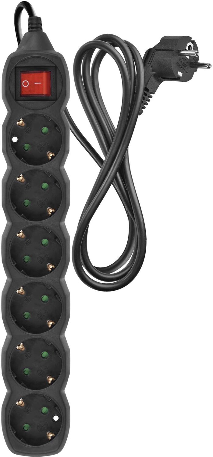 EMOS Verlengsnoer 1,5 m / 6 stopcontacten / met schakelaar / zwart / PVC / 1,5 mm², PC1621R