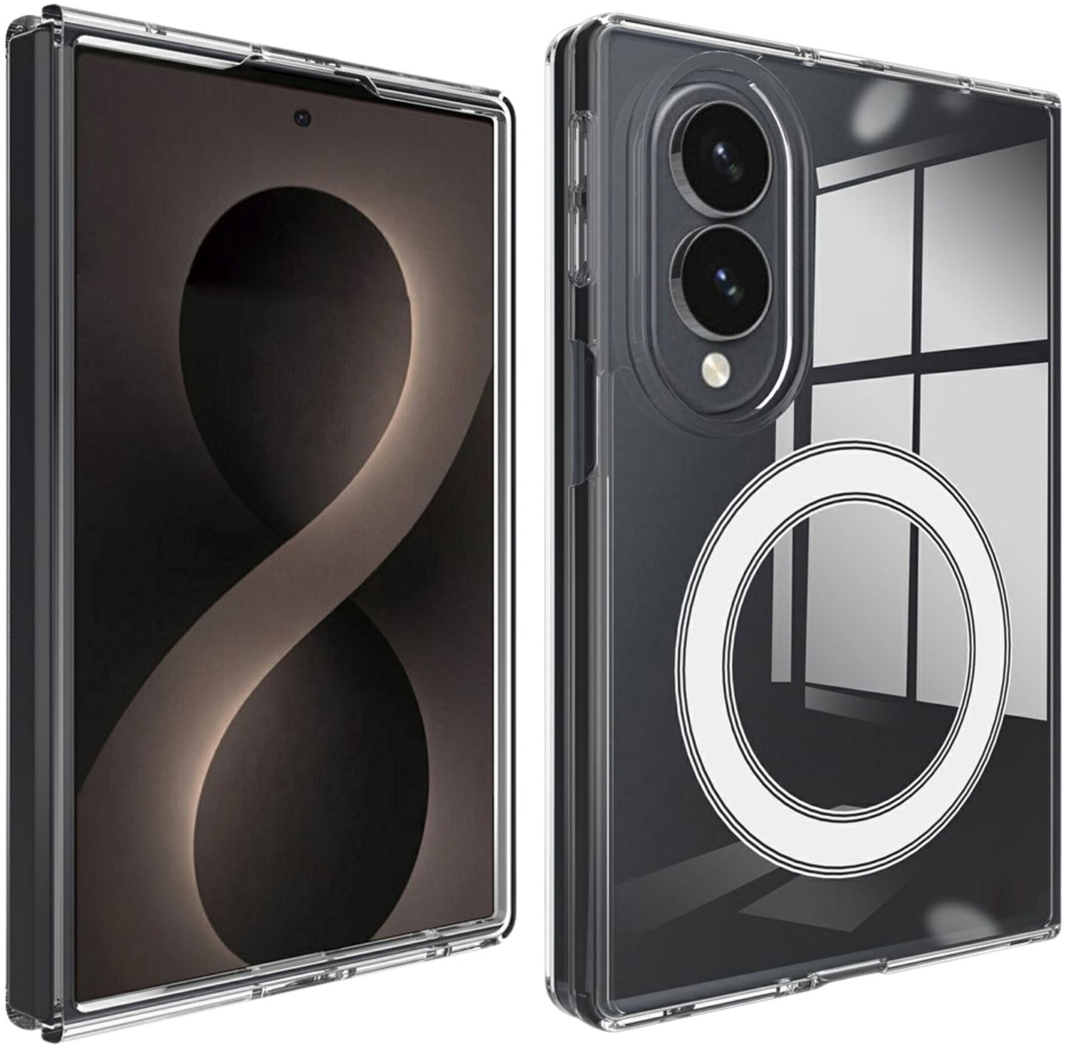 Casety Geschikt voor Samsung Galaxy Z Fold 8 - Backcover hoes met magnetisch ondersteuning - Transparant