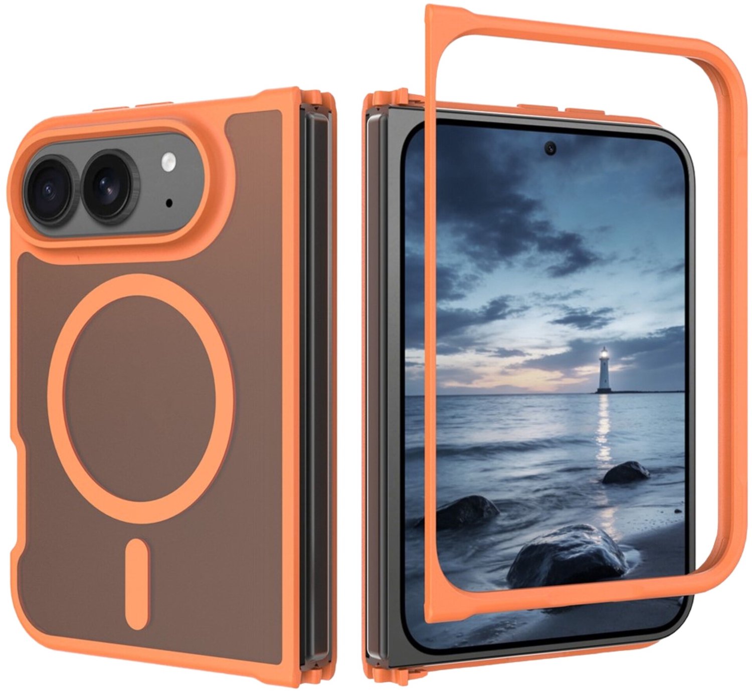 Casety Geschikt voor iPhone Duo slank backcover hoesje met magnetisch ondersteuning - Oranje