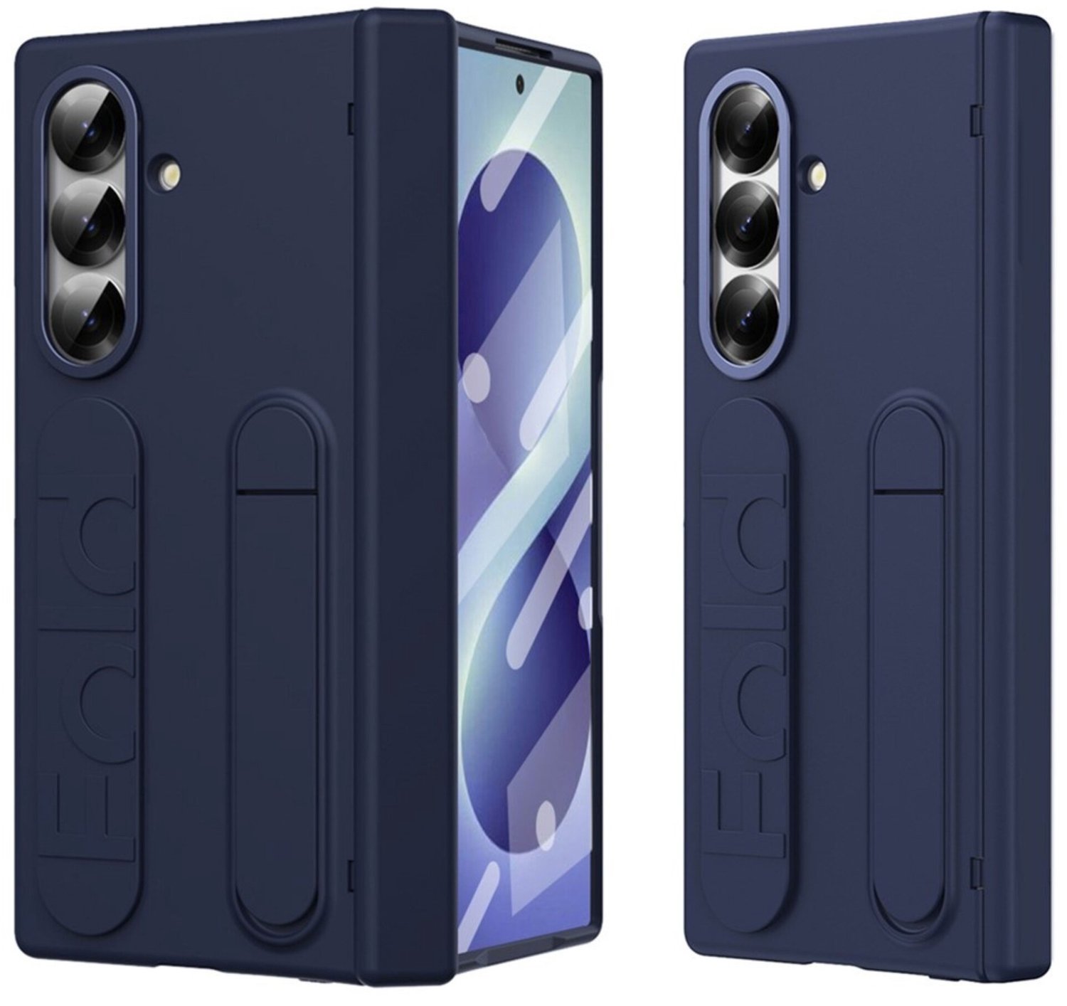 Casety Geschikt voor Samsung Galaxy Z Fold 8 Ultra backcover hoes met Kickstand & Polsband - Donkerblauw