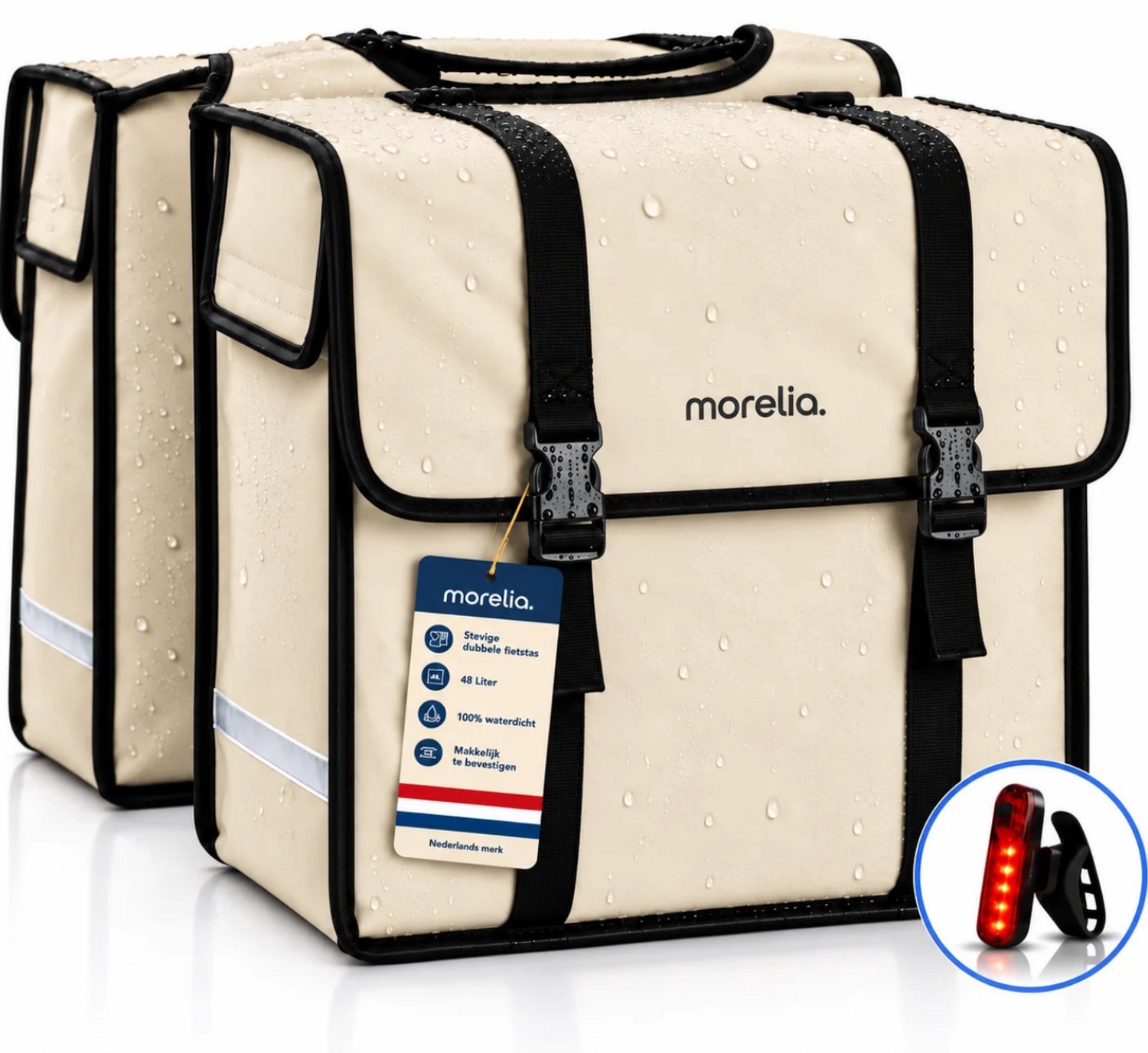 Morelia® Fietstas - 100% Waterdicht (48 Liter Beige) - Incl Achterlicht - Fietstassen - Fietstassen Electrische Fietsen - Fietstassen Dubbel - Tarpaulin materiaal