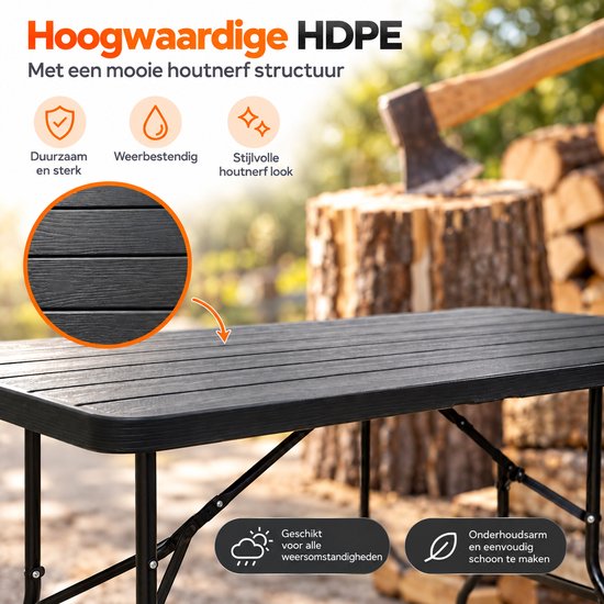 Rijoka Klaptafel Plooitafel - campingtafel houtlook - 6 tot 8 personen - 70x180cm van Merkloos — afbeelding 5