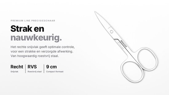 Viamart® Premium Line - Professionele Roestvrijstalen Precisieschaar - Afmetingen: 9cm x 4.1cm x 2.5mm - Ideaal voor Manicure, Pedicure & Beauty - Type: Recht