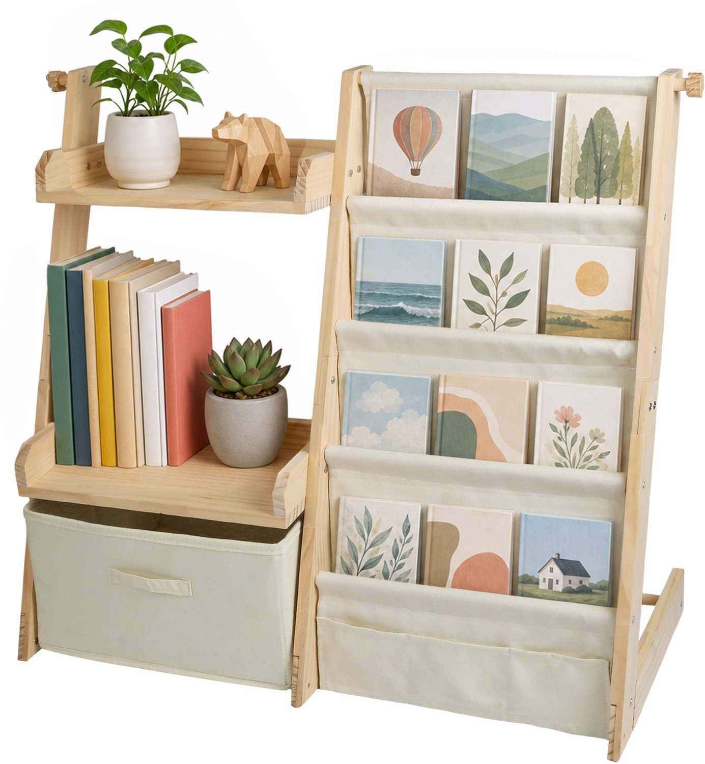 PIPIPOXER Boekenkast Kind - Kinderboekenkast - 74.5 x 34.5 x 78 cm - Boekenrek Kind Staand - Houtkleur