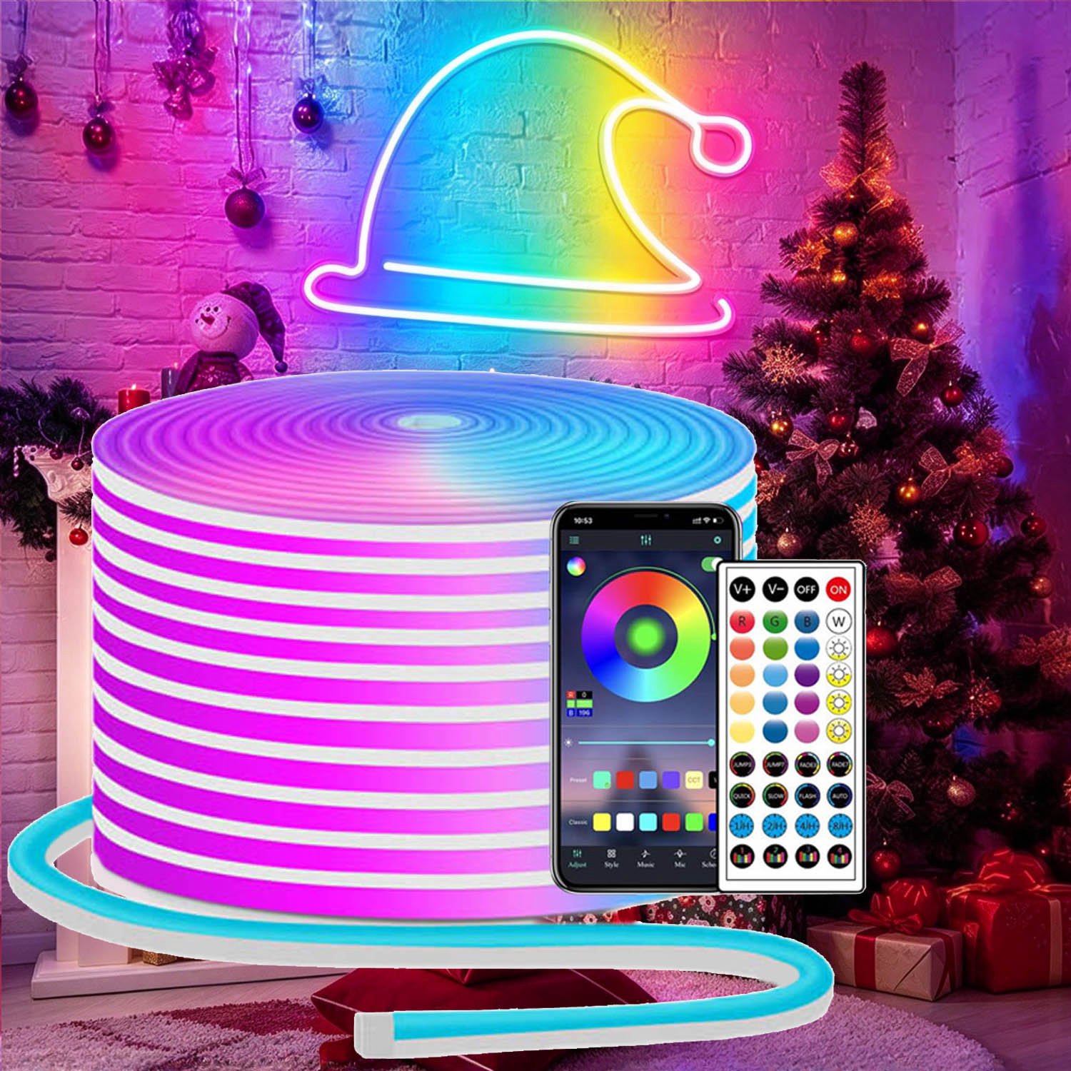USB Neon LED Strip - RGB 10M IP65 Waterdicht - Binnen en Buiten Met Afstandsbediening - Met Afstandsbediening/App-Bediening - LED Flexibele Strip Voor Doe-Het-Zelf Decoratie Slaapkamer Woonkamer