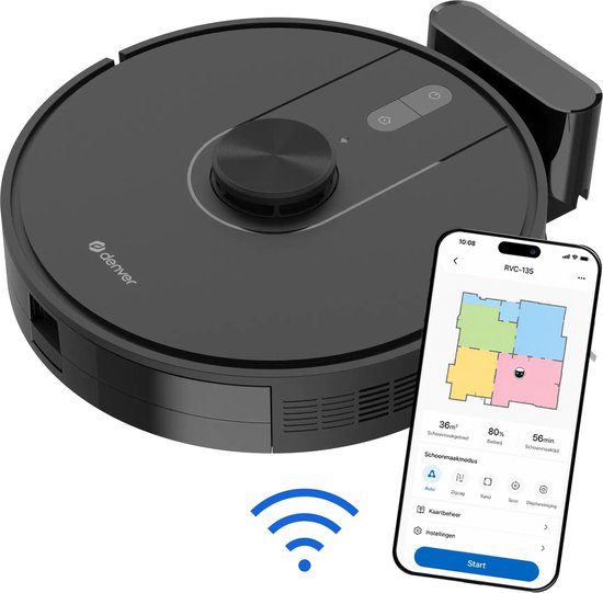 Denver Robotstofzuiger met Laadstation - Smartphone TUYA App - Amazon Alexa compatible - LiDAR mapping - Zijborstel - Borstelloze motor - Geschikt voor Huisdierharen - RVC135