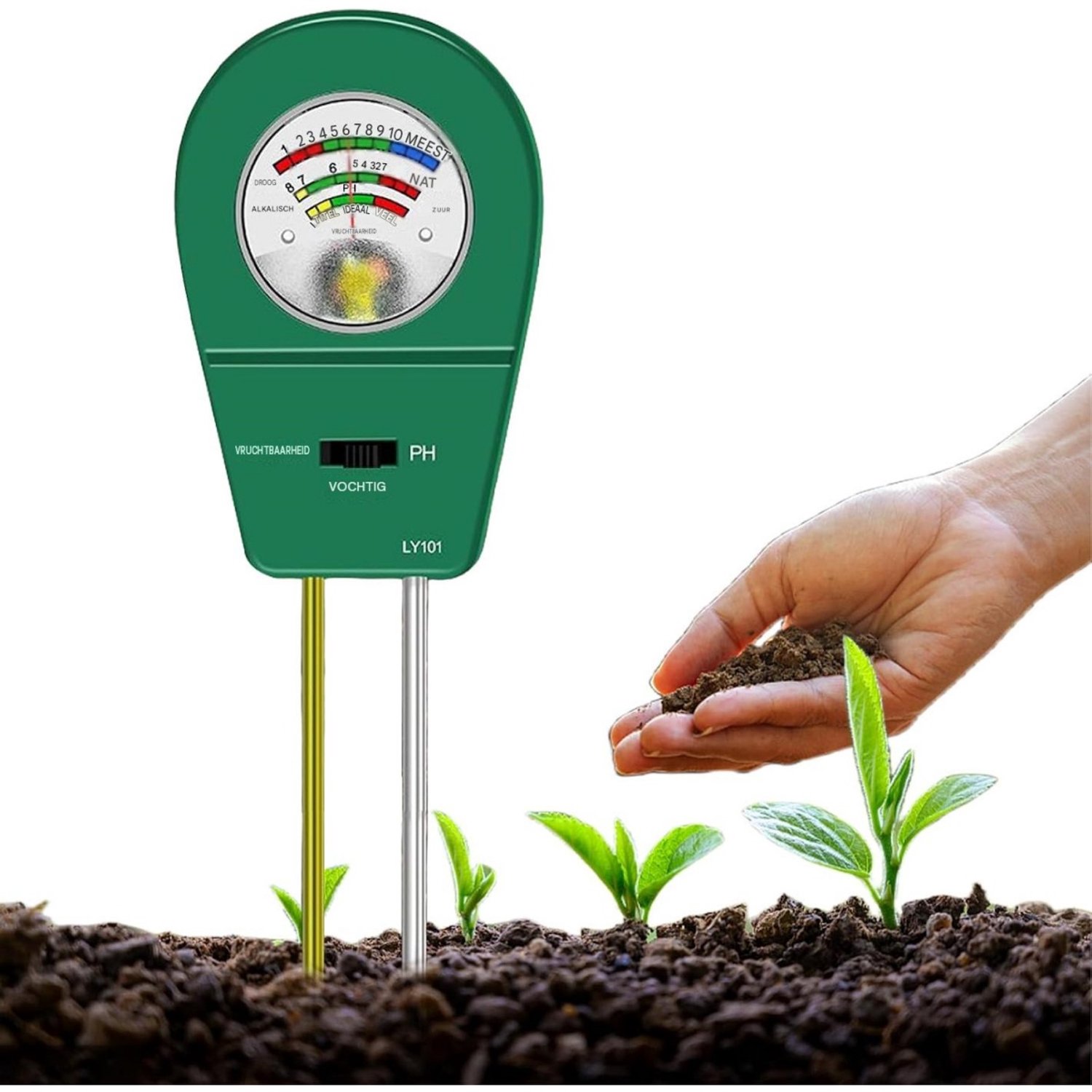 SSTRWGOOD 3-in-1 bodemtester – Bodem-pH- en vochtmeter – Apparaat geschikt voor het meten van bodemvocht, vruchtbaarheid en pH – Bodemvochtmeter geschikt voor planten, tuinen, gazons en de landbouw – Plantenvochtmeter