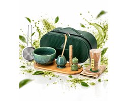 Traditionele Matcha set Deluxe - 10 delig - Premium Opbergkoffer (Hako) - Bamboe garde (Chasen) - Scooplepel(Chashaku) - Keramiek kom(Chawan) - Garde houder(Kusenaoshi) - Fliter zeef(Furui) - Onderzetter(Kozara) - Theedoek - Geurstokjes - Katdeco