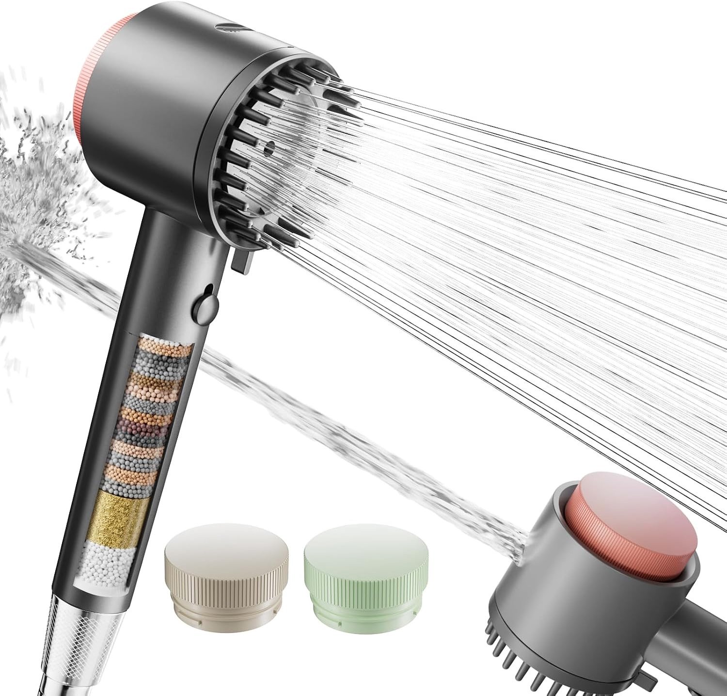 Geavanceerde Geurige Douchestraal met Filter, Hoge Druk en 20-Fasen Filter, 4+1 Spray Modi, Energiebesparende Douchestraal voor Chloorverwijdering en Drie Geurcombinaties, Grijs