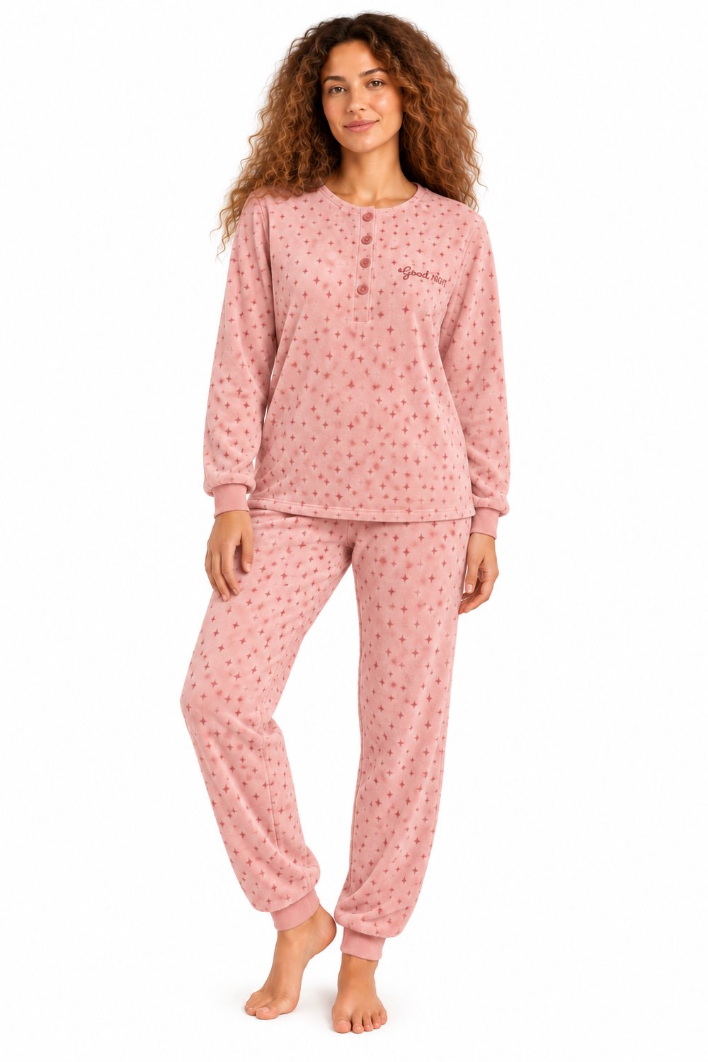 Cocodream- Badstof Dames Pyjama - Winter - Pink Stars - Maat XXL