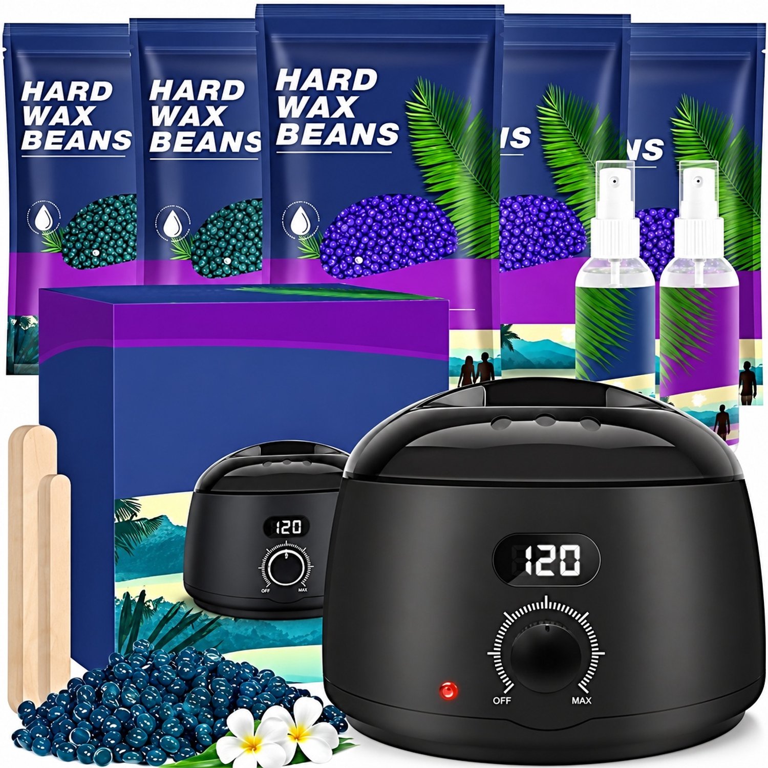 Waxing Set - Digitale Waxverwarmer - Inclusief 500 g Wax - Voor- en Nabehandelingslotion - 20 Waxstokjes - Voor Thuisgebruik
