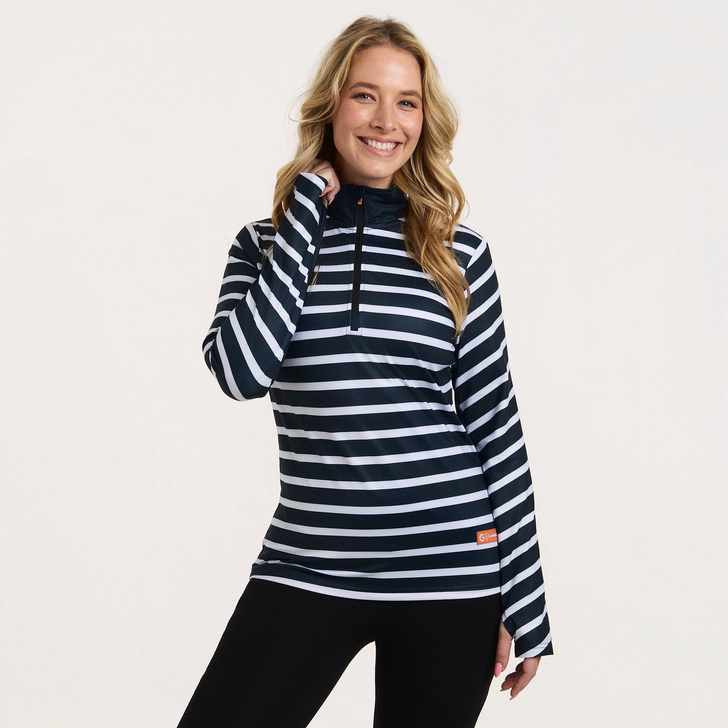 Gareth & Lucas - EVO Skipully Stripes Navy - L - 100% Gerecycled Polyester - Dames - Midlayer Sportshirt - Wintersport