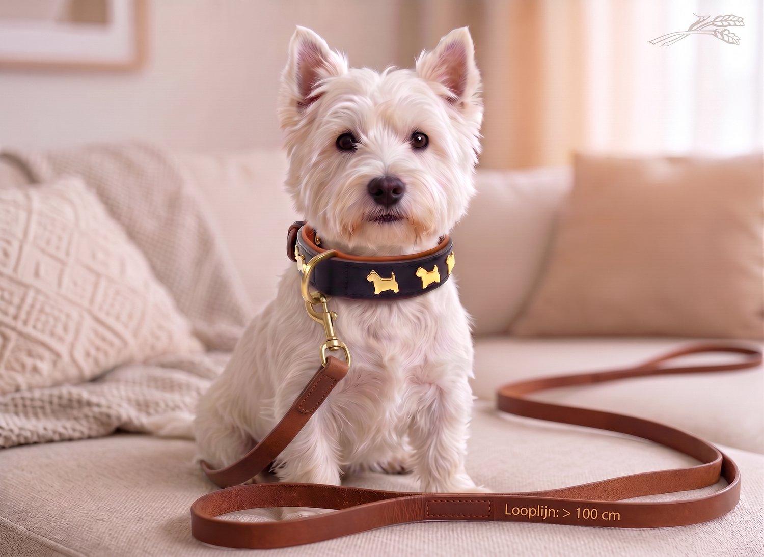 Hetty'S - Stoere set -van halsband en riem van echt leer - En schattige Westies