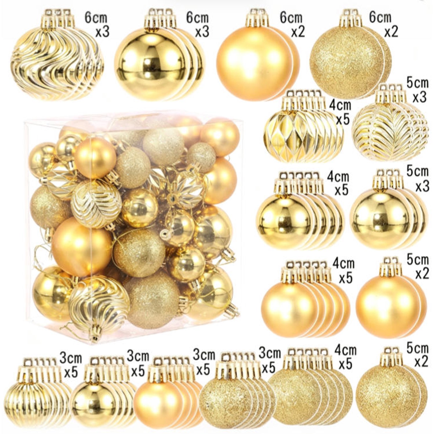 Goud Kerstballen – Kerstversiering voor Binnen – Onbreekbaar – Kerst - ⌀3~6cm – 60 Stuks