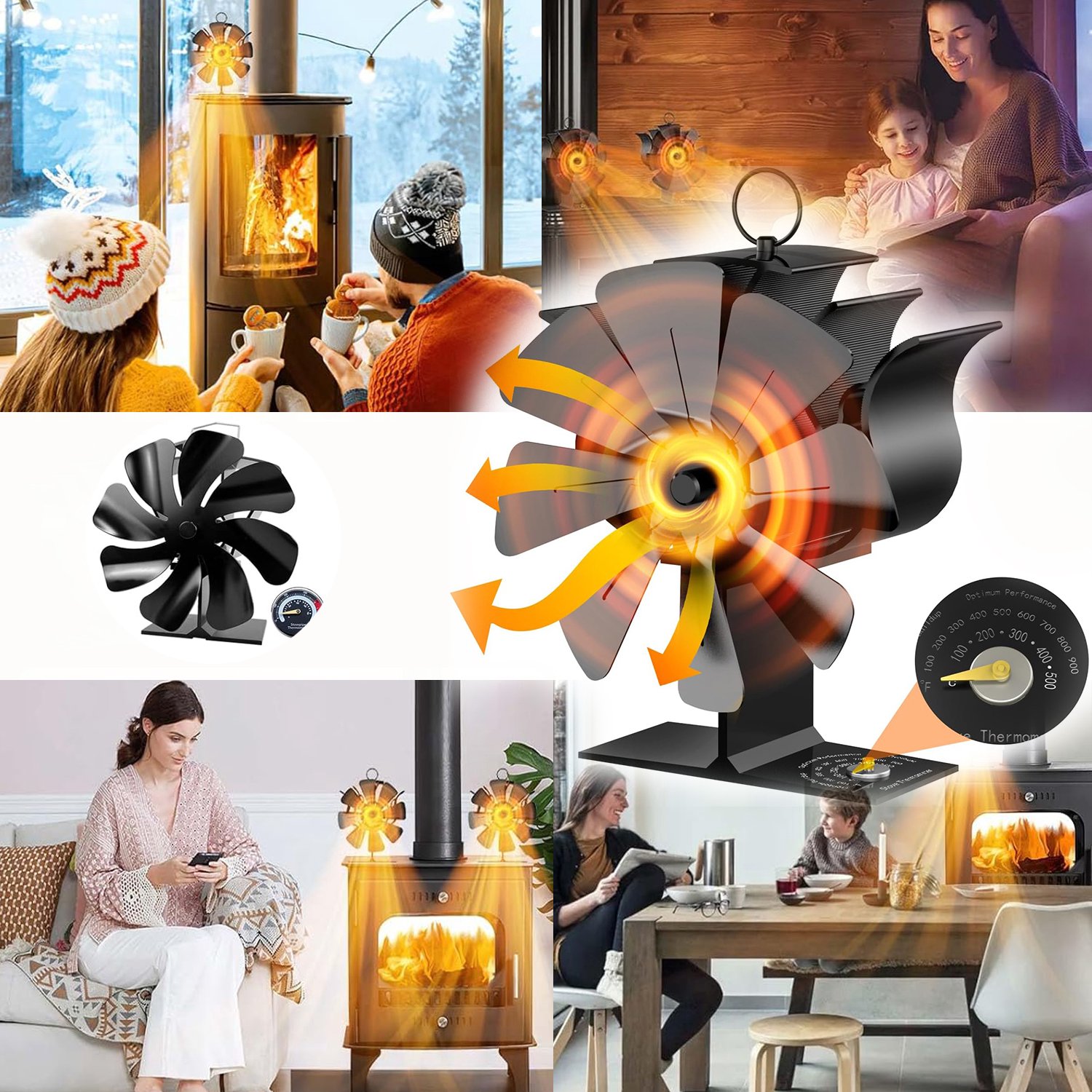 Kachelventilator, 8-Bladige Kachelventilator op Warmtekrachtkoppeling, Werkt op Warmte–Geruisloos, Haardaccessoires en-Gereedschap