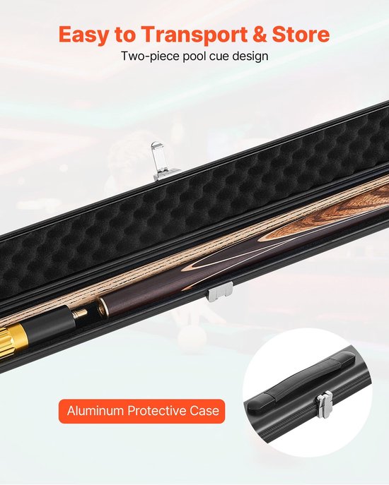 Poolkeu- 1447-8 mm gelede snookerkeu- snookerkeu met verlengstang en 9-5 mm lederen tip- 538 g poolkeu voor professionele pooltafel- bar- thuis- kantoor- inclusief aluminium koffer — afbeelding 3