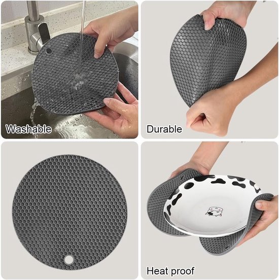 Siliconen onderzetters‑rond donkergrijs‑23cm 2 stuks | Warmtebestendige tafelonderzetters, antislip voor potten en pannen — afbeelding 4