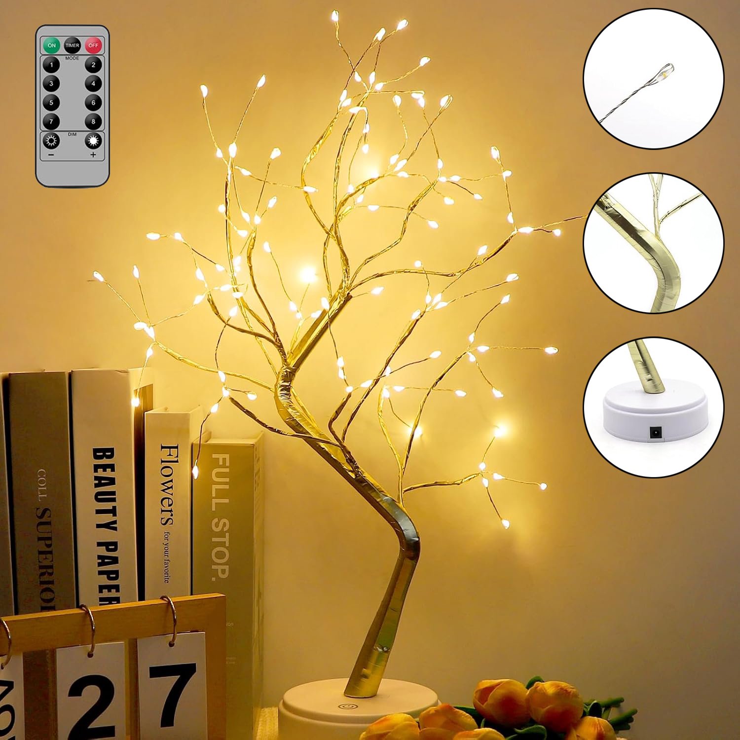 Led-Lichtboom - 108 Led-Boomlamp - Dimbaar Tafelblad Lichtslinger - Nachtlampje Voor Binnen - Met Afstandsbediening