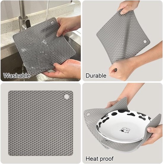 Siliconen onderzetters‑vierkant noords grijs‑18cm 2 stuks | Warmtebestendige tafelonderzetters, antislip voor potten en pannen — afbeelding 4