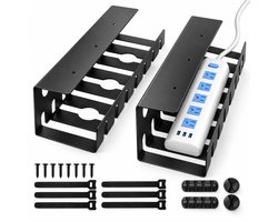 Sounix Bureau Kabelgoot - Set van 2 stuks - Kabel Organiser - Cable management onder bureau - Geschikt voor kantoor - Zwart