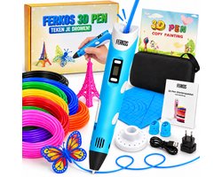 Ferkos - 3D Pen Starterspakket XXL - 50m Filament Vullingen - 10 Kleuren - Opbergcase - Tekenmat - Tekenboek - Vingerbeschermers - Knutselen Jongens & Meisjes - 3D Pennen - Blauw