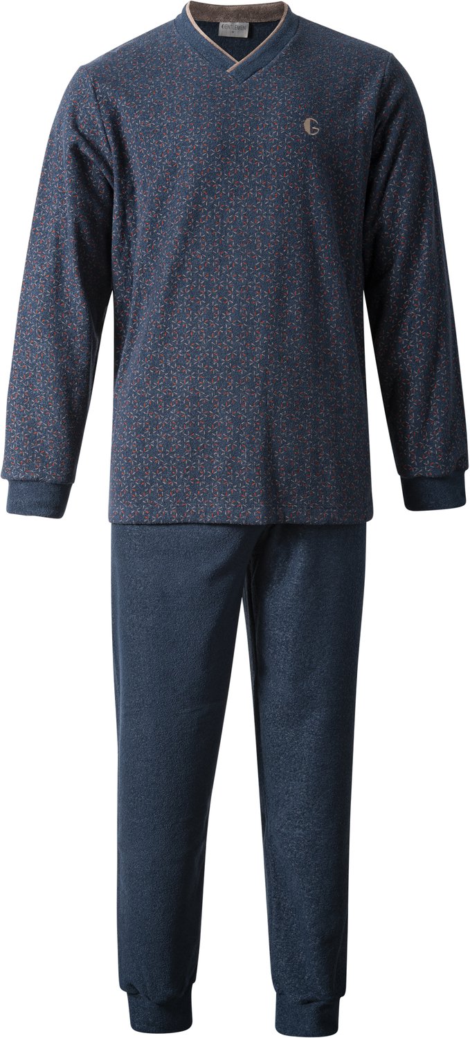 Gentlemen - warme heren pyjama 114320 - aangeruwd badstof - donkerblauw - V-hals - maat XXL